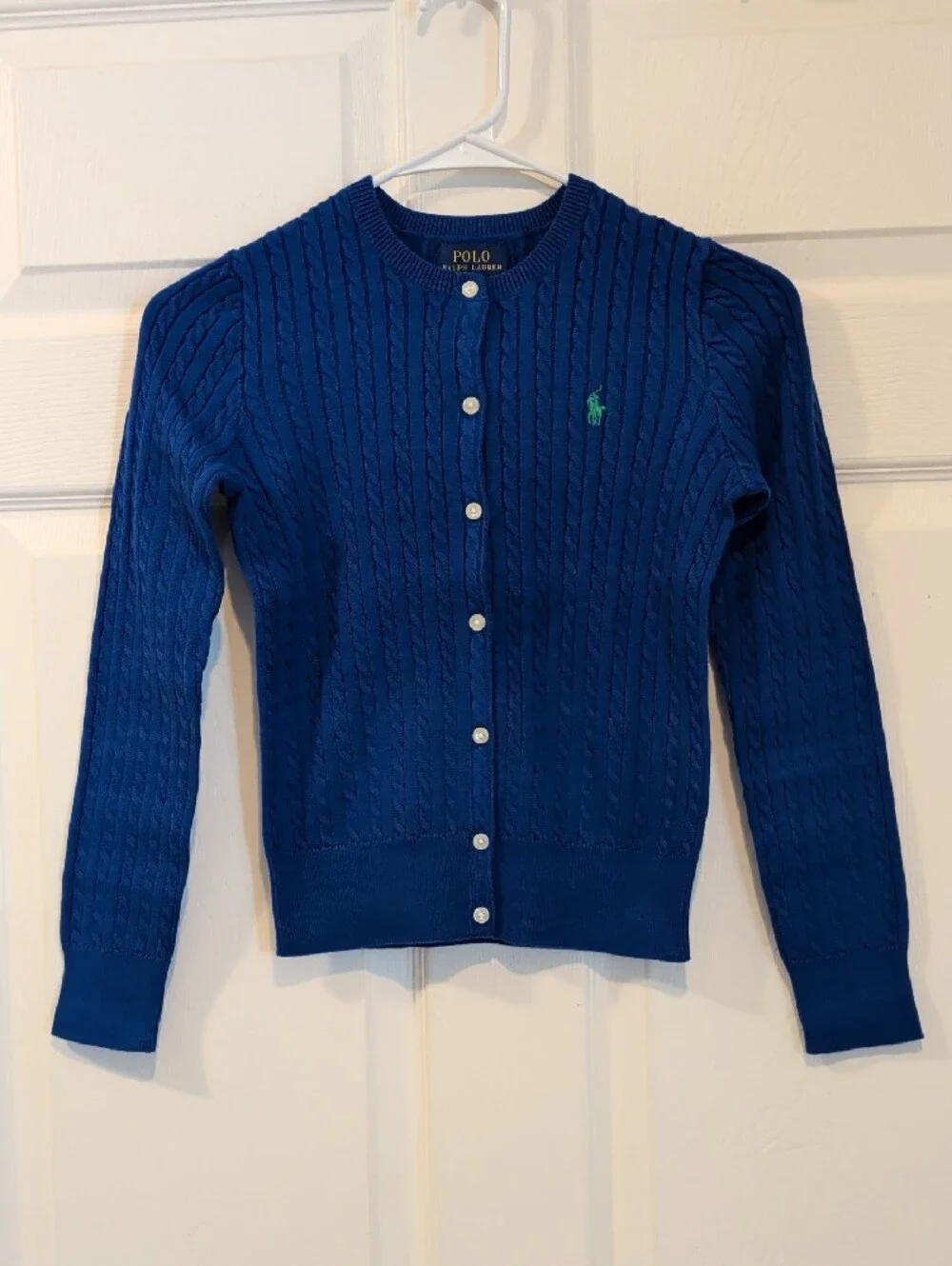 Ralph Lauren Sapphire Blue Mini-Cable 100% Cotton Cardigan NWT